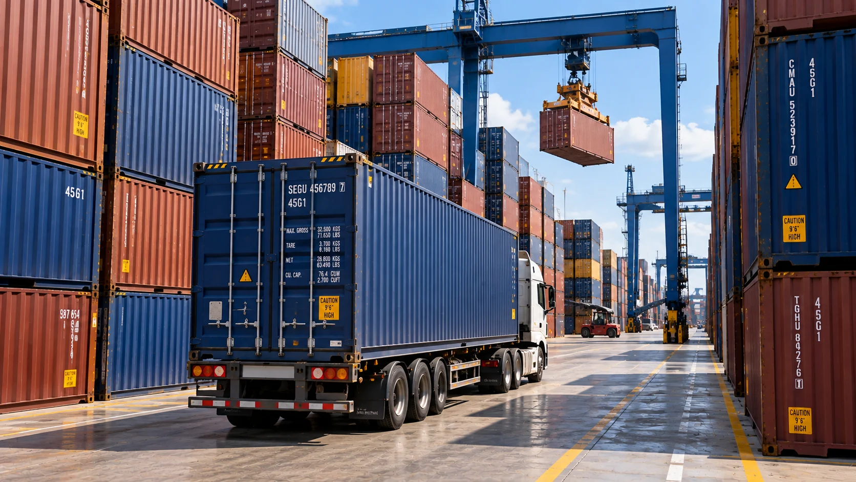 Dry freight containers at an intermodal terminal